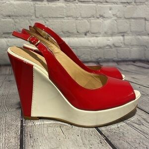 Sesto Meucci Size 5 1/2 wedges white and red NWOB